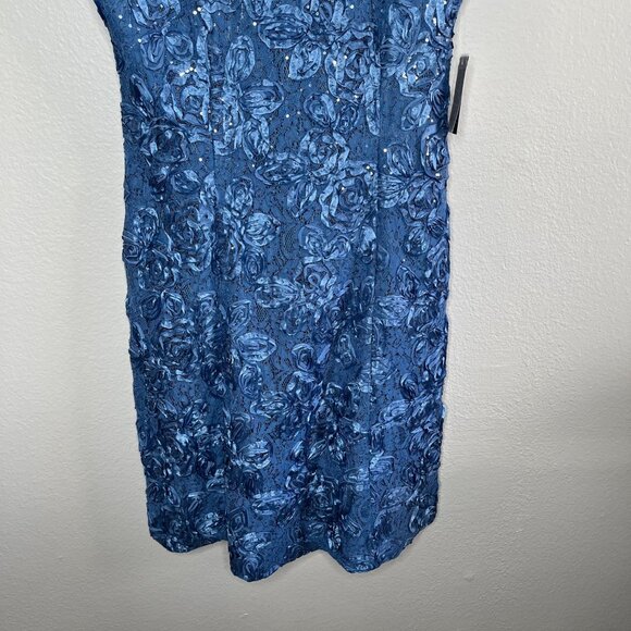 Alex Evenings Rosette A-Line Dress Blue Formal Dress 16P - Picture 5 of 13